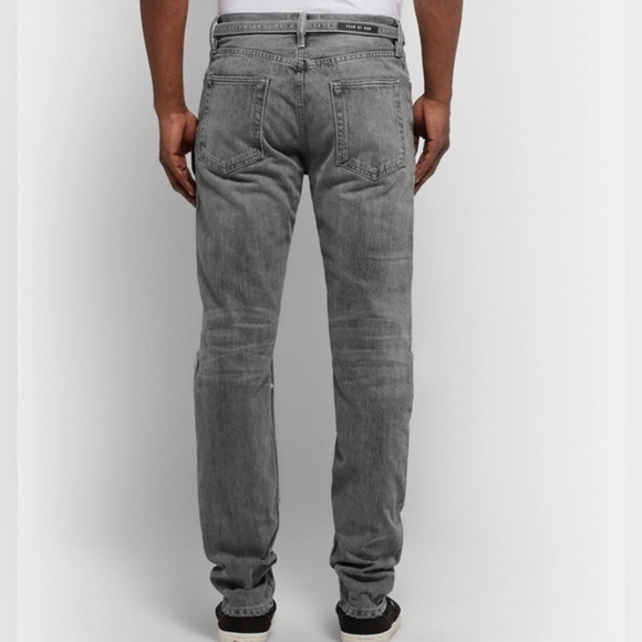 Fear of God - Slim-Fit Belted Distressed Selvedge Denim Jeans - Gray - Picture 4 of 14